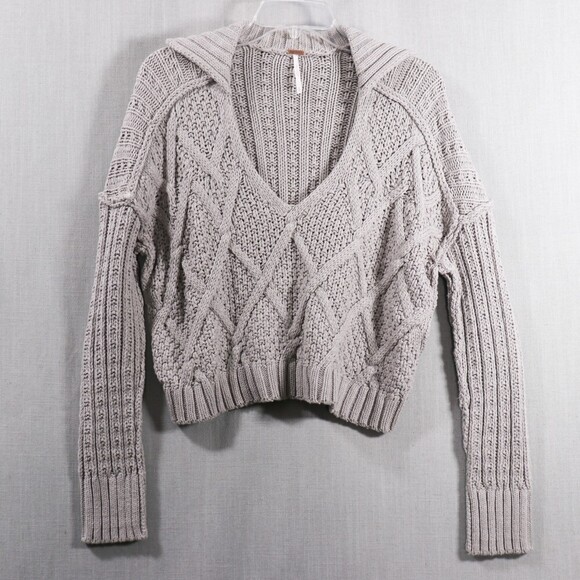 Free People Traveler Cable Knit Sweater Womens S Cropped Pullover Grey - Picture 10 of 15